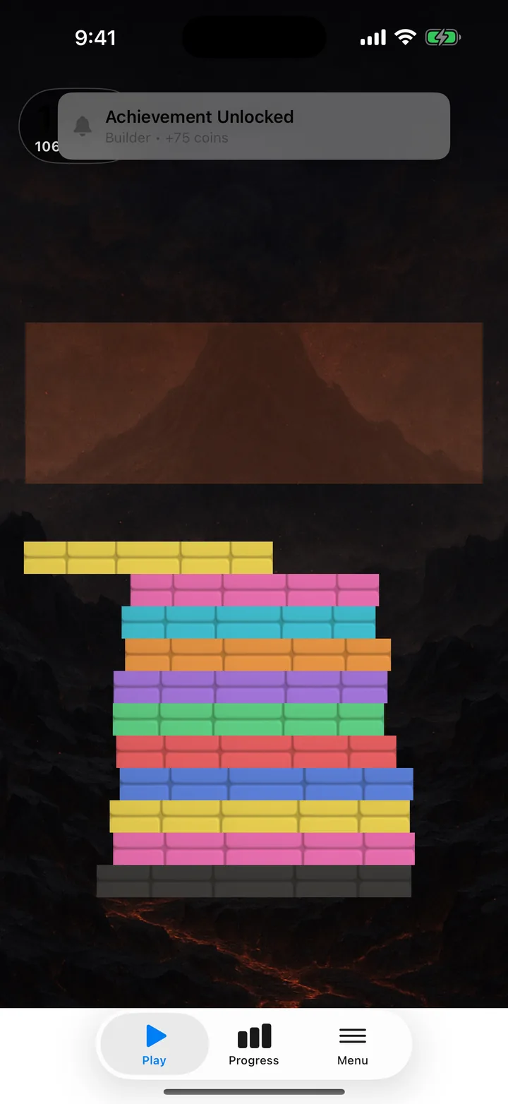 TowerStacker gameplay in Volcanic theme